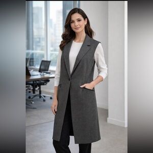 Michel Studio NWT Charcoal Sleeveless Long Blazer Vest Zipped Pockets size 14.